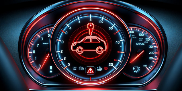 Red car with key symbol on dashboard Nissan