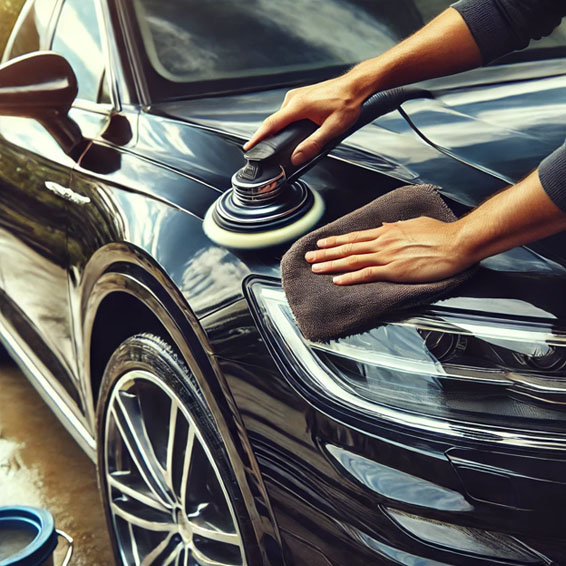 polishing the black car